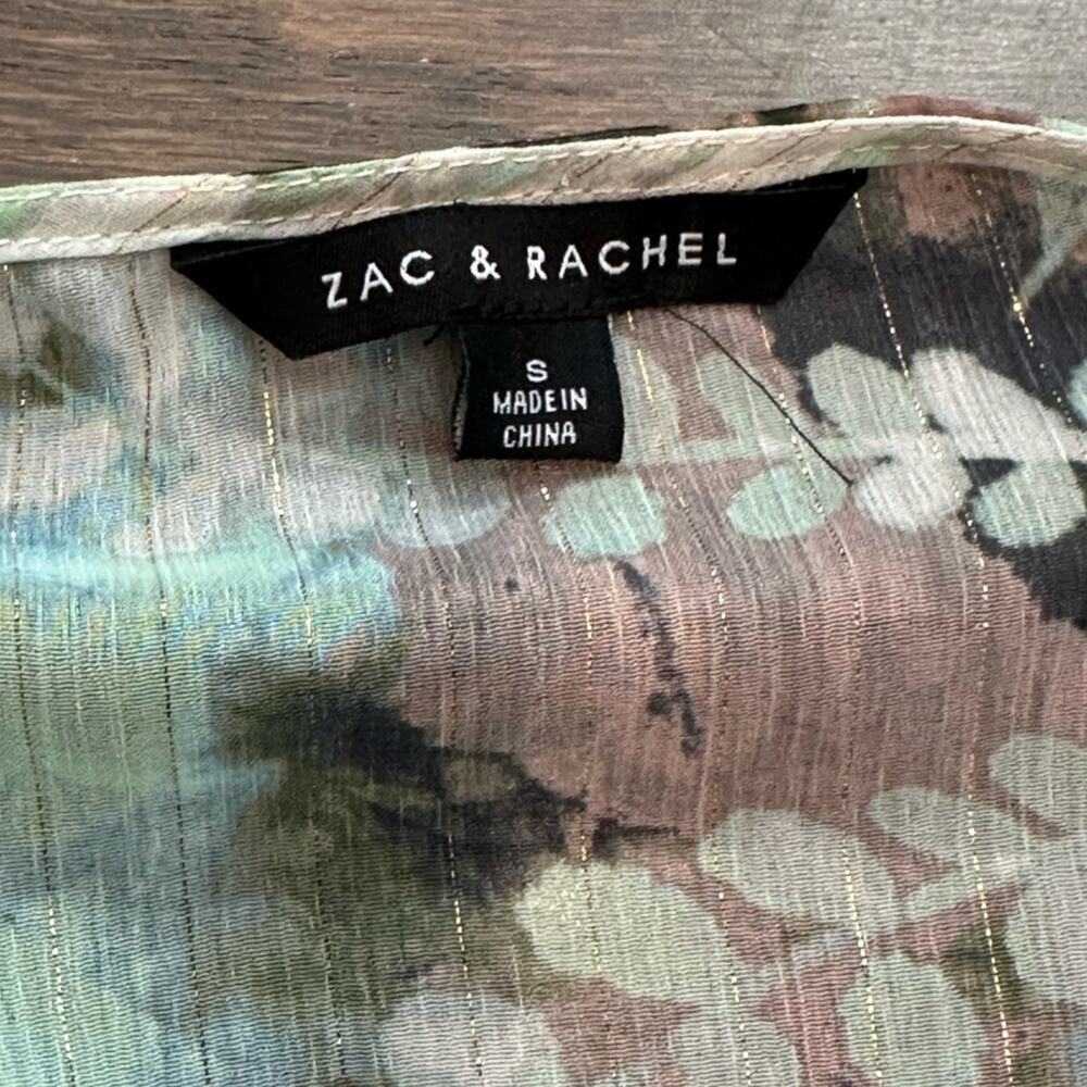 Zac & Rachel Sheer Floral Ruffle Blouse Dusty Olive Multi  Size Small NWT - Picture 5 of 11